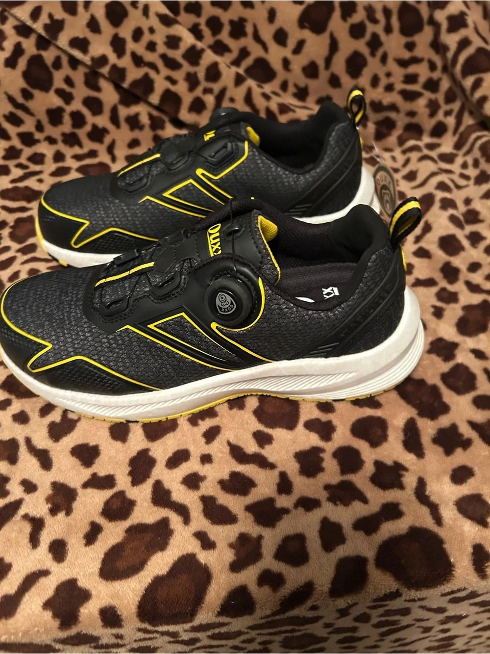 Men's Black and Yellow Athletic Shoes with Dial Closure